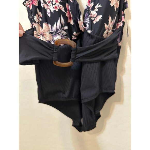 Tropical Floral Deep V neck Once Piece Swimsuit size XL Cheeky High Leg Travel - Picture 13 of 14